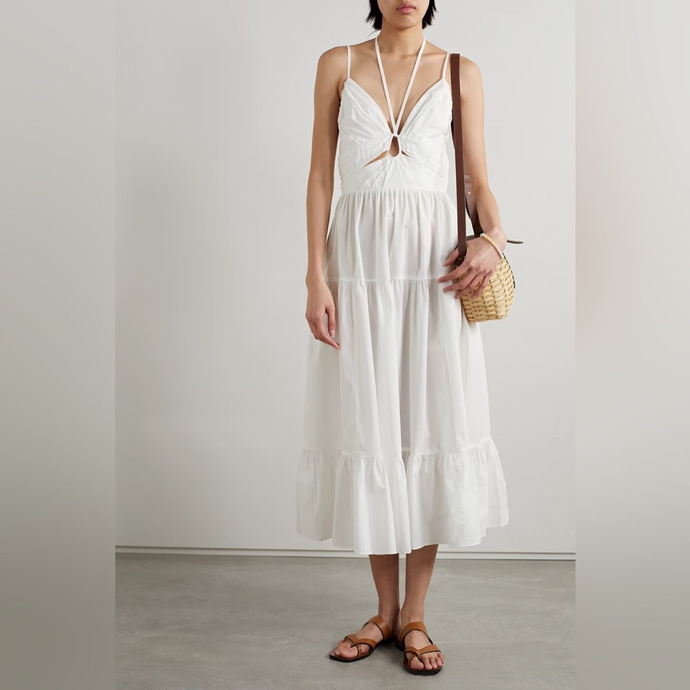 Ulla Johnston Phoebe tiered cutout cotton-poplin midi dress white